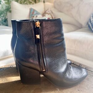 Kate Spade | Black Leather Holly Block Heeled Ankle Boots